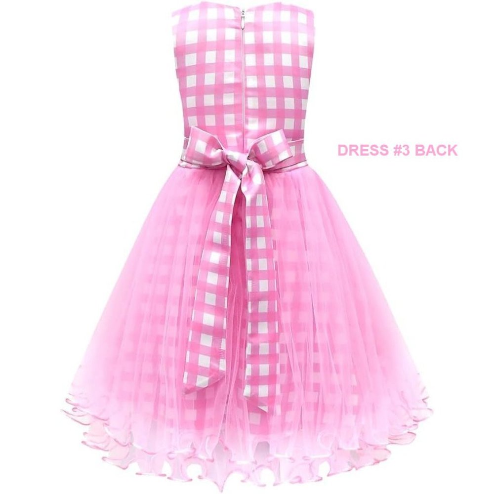 NWT Adorable Barbie Costume Movie Pink Gingham Plaid Girls Dresses +Gift - Picture 10 of 16